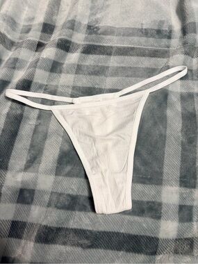 White Ribbed Thong Panty